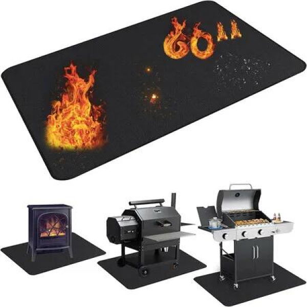 Under Grill Mat for Outdoor Grill,Double-Sided Fireproof Grill Pad,Indoor Fireplace/Fire Pit Mat,Oil-Proof Waterproof BBQ Protector(165*91cm)