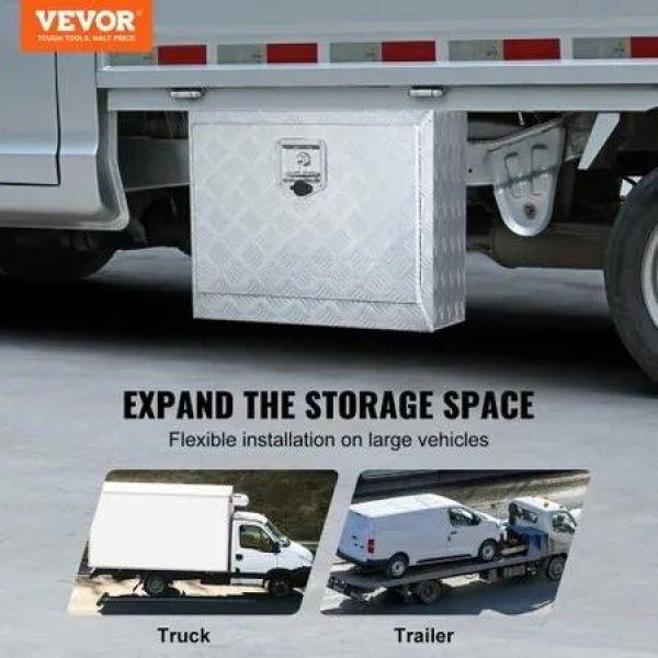 Underbody Truck Box, 24Ã—17Ã—18 Pickup Storage Box, Heavy Duty Aluminum Diamond Plate Tool Box with Lock and Keys, Waterproof Trailer Storage Box with T-Handle Latch for Truck, Van, Trailer