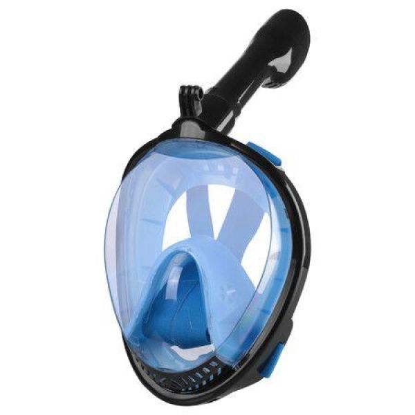 Underwater Snorkeling Mask Full Face Water Sport Scuba Diving Snorkeling Masks Wide View Anti-Fog Submarine Mask Color Black And Blue Size S/M.