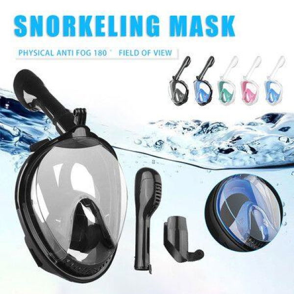 Underwater Snorkeling Mask Full Face Water Sport Scuba Diving Snorkeling Masks Wide View Anti-Fog Submarine Mask Color: Black Size: S/M.