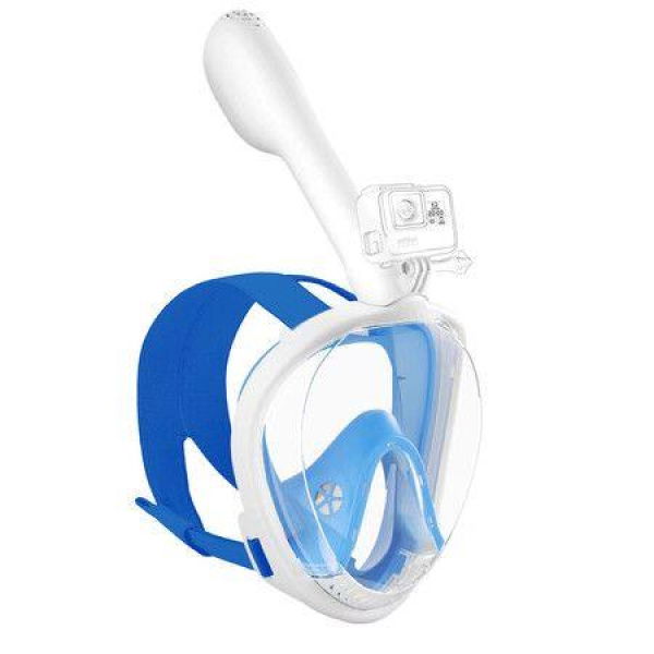 Underwater Snorkeling Mask Full Face Water Sport Scuba Diving Snorkeling Masks Wide View Anti-Fog Submarine Mask Color White And Blue Size L/XL.