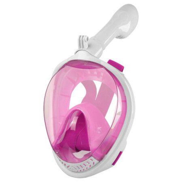 Underwater Snorkeling Mask Full Face Water Sport Scuba Diving Snorkeling Masks Wide View Anti-Fog Submarine Mask Color White And Pink Size L/XL.