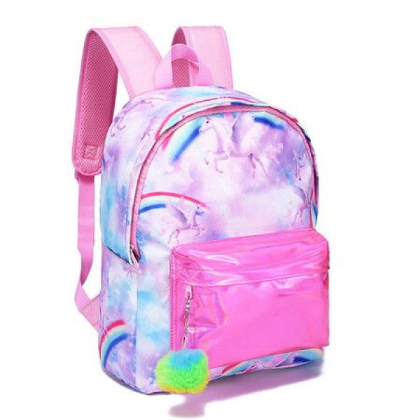 Unicorn Backpack 3D Print Anime Backpacks Travel Bookbag Backpack With FUR BALL