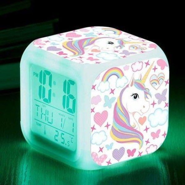 Unicorn Girl Digital Alarm Clock LCD Cube Clock With Night Glow LED Light Up Bedside Alarm Clock For Kids Boys And Women Bedroom Birthday Gifts