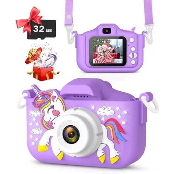 Unicorn Kids Digital Video Camera with 32G SD Card for Ages 3-12 Great Gift Idea