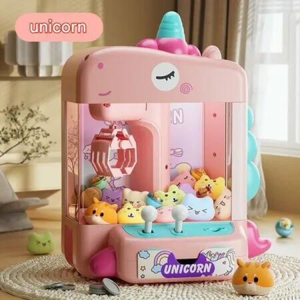 Unicorns Claw Machine, Mini Vending Machine for Kids with 10 Mini Plush Toys, Electronic Party Prize Candy Dispenser Toy Game for Birthday Gift