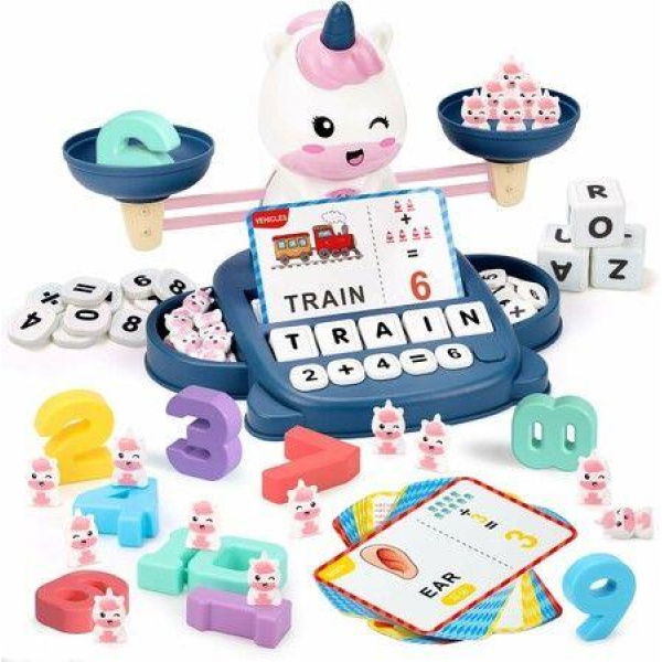 Unicorns English Learning Toy Set,Balance Counting Math Toy with Matching Letter Spelling Gamesï¼ŒMath & Cards Learning Preschool Educational Gameï¼ŒGift