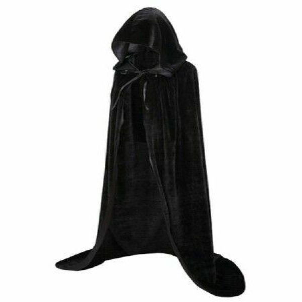 Unisex Full Length Velvet Hooded Cape Halloween Christmas Cloak Vampire Witch Cosplay Costume For Adult Men And Women Size L (150cm)