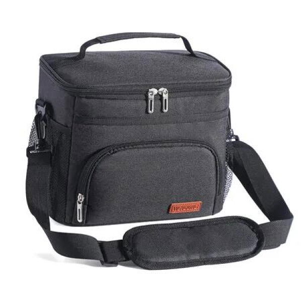 Unisex Insulated Lunch Bag,Cooler Tote,Reusable Lunch Box Organizer for Office,Picnic,Hiking,Beach,Leakproof with Adjustable Strap Color Black