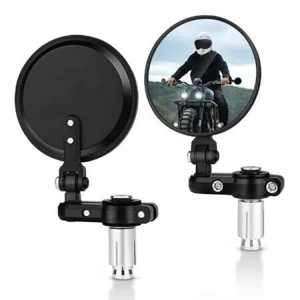 Universal 3' Round Motorcycle Mirrors: Folding Bar End Side Mirrors Compatible with Honda, Yamaha, Kawasaki, and More