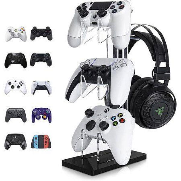 Universal 3-Tier Controller Holder And Headset Stand For PS4 PS5 Xbox One Switch (Black).