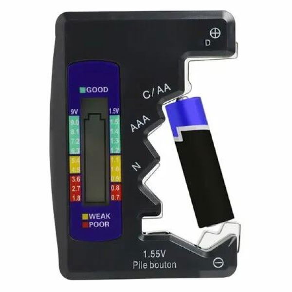 Universal Battery Tester Checker,Digital Battery Capacity Level Tester for C AA AAA D N 9V 1.5V Button Cell Small Mini Batteries Black