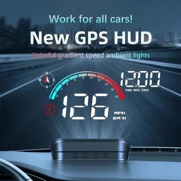 Universal Car HUD Head Up Display,GPS Speedometer with One-Piece Sunshade Design with Auto Brightness,Speed Alert,Clock,Trip Time,AB Distance
