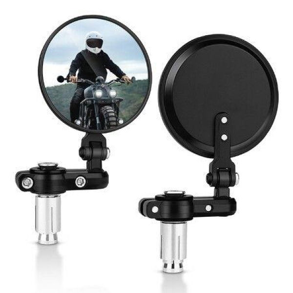 Universal Motorcycle Mirrors - 3 Inch Round Folding Bar End Side Mirror Compatible With Honda Scooter Suzuki Yamaha Kawasaki Victory And More