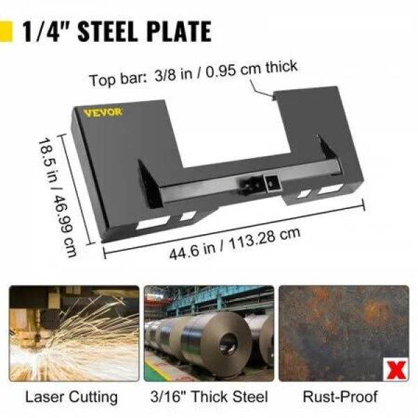 Universal Skid Steer Mount Plate 6.35mm Thick Skid Steer Plate Attachment1360.78kgWeight Capacity Quick Attach Mount Plate Steel Adapter Loader