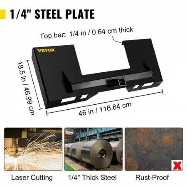 Universal Skid Steer Mount Plate 6.35mmThick Skid Steer Plate Attachment1360.78kgWeight Capacity Quick Attach Mount Plate Steel Adapter Loader