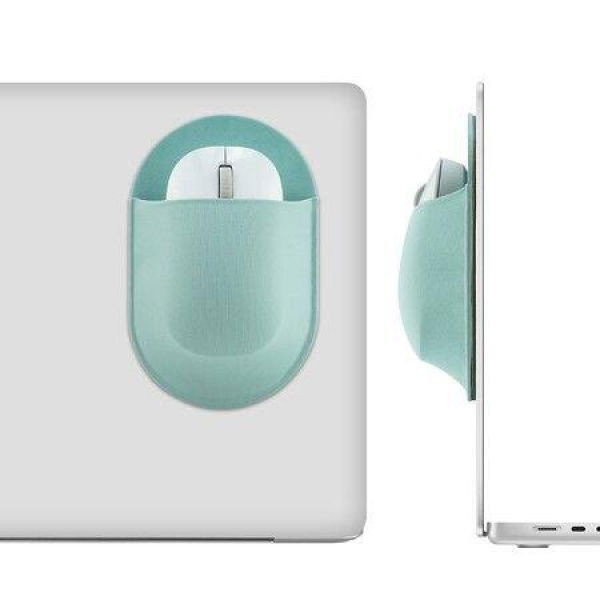 Universal Stick-On Mouse Pouch,Holder for Wireless Mouse,Sleeve for Laptop,Reusable Adhesive,No Glue Residue,Compatible with iPad or MacBook (Green)