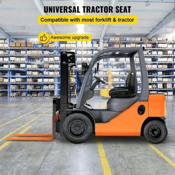 Universal Tractor Seat, High Back, Folding Forklift Seat with Adjustable Backrest, Waterproof PVC Mower Seat, Fit Excavator, Forklift, Skid Loader, Black