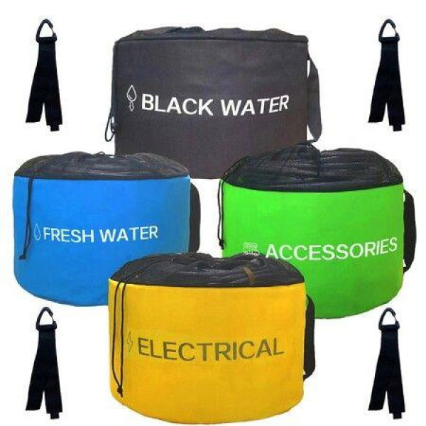 Upgrade 2x Large Capacity Waterproof RV Hose Bag Storage Holder RV Accessories Bag Camper Utility Bag Store Your Water Hose Black Water Sewer Hose Electrical Hose (4 Pack)