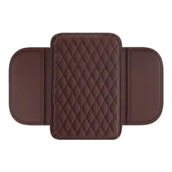 Upgraded Microfiber Leather Universal Car Center Console Armrest Cover with 2 Storage Bags Brown