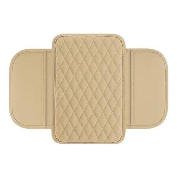 Upgraded Microfiber Leather Universal Car Console Armrest Cover Cushion with 2 Storage Bags Beige