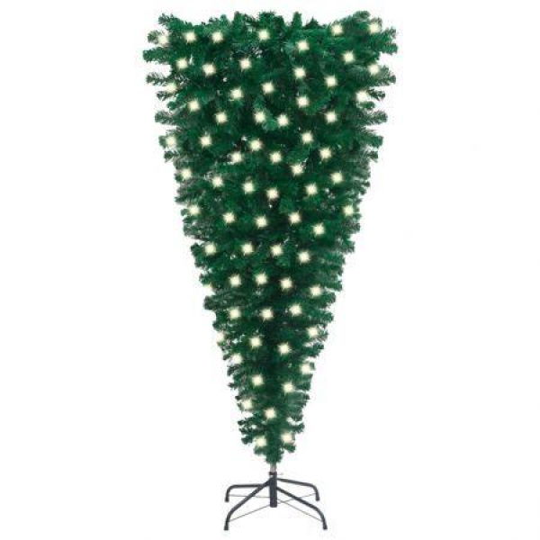 Upside-down Artificial Christmas Tree with LEDs 150 cm Green