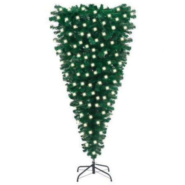 Upside-down Artificial Christmas Tree with LEDs 180 cm Green