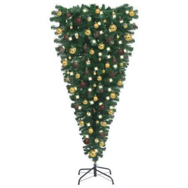 Upside-down Artificial Christmas Tree with LEDs&Ball Set 210 cm