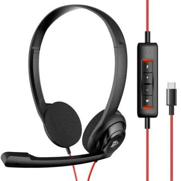 USB C Headset with Mic for Laptop,Phone,Headphones with Noise Cancelling Microphone for Computer,On-Ear Wired Office Call Center Headset