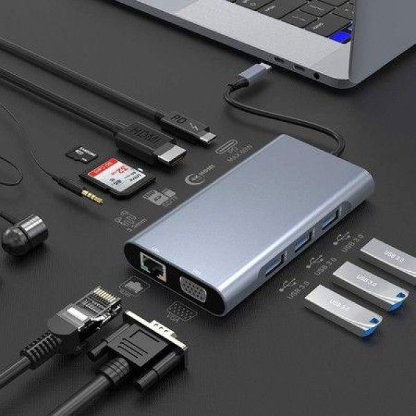 USB-C Hub 10-in-1 Type C Multiport Adapter Dock Compatible For MacBook/Pro/Air (Thunderbolt 3) IPad.