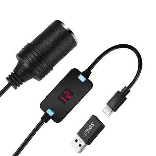 USB C to 12V Cigarette Lighter Adapter 36W, 60 CM USB C Male to Cigarette Lighter Female Socket PD Trigger Cable for Dash Cam, GPS, Etc