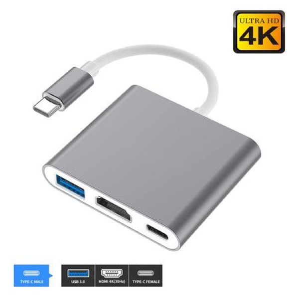 USB-C To HDMI Adapter USB 3.1 Type-C Hub To HDMI 4K+USB 3.0+USB-C Charging Port