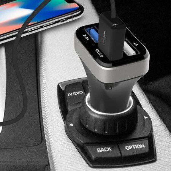 USB Car Charger Adapter, 4 Ports QC3.0 Cell Phone Fast Charger, Smart Quick for Cigarette Lighter, Compatible with iPhone All Smartphones