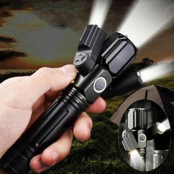 USB Charging LED Flashlight Rotating Multifunction Three Head 20000LM Police Tactical T6 LED 3 Modes18650 Zoomable 3 Head Light