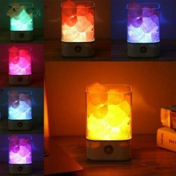 USB Crystal Salt Lamp Air Purifier Mood Creator Bedroom Decoration Bedside Colorful Lamp Children Night Light White