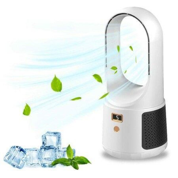 USB Electric Vaneless Bladeless Table Fan 1200mAh Rechargeable Home Appliances Wireless Cooling Ventilator 6 Gear Wind Air Cooler Fan Color White