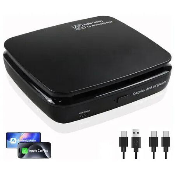 USB External Car DVD/CD Player, Built in Wireless CarPlay and Android Auto Adapter, Portable, Plug and Play