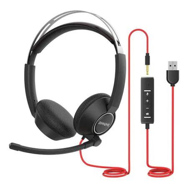 USB Headset with Microphone for Computer Laptop Zoom Conference Call Center, PC Office Wired Stereo Headphones Noise Cancelling Boom Mic