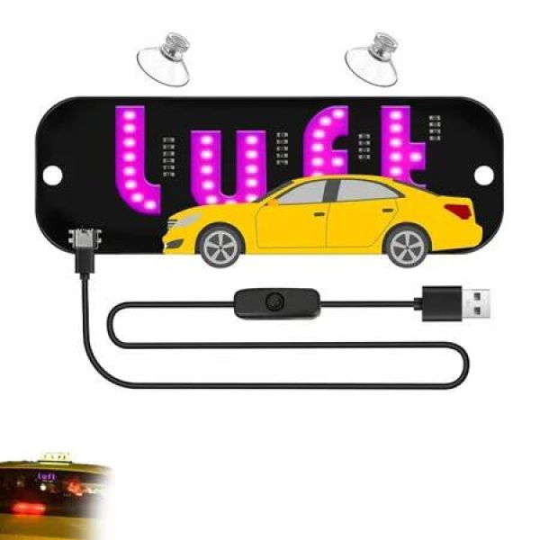 USB LED Light Sign for Drivers,Windshield Taxi Sign with Scrolling Display,Easy Suction Cup Installation for Cars,Trucks,SUVs (Lyft-pink)