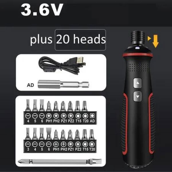 USB Rechargeable 3.6V Electric Screwdriver With LED Light Cordless Mini Power Tools Multipurpose For DIY Household 20 heads