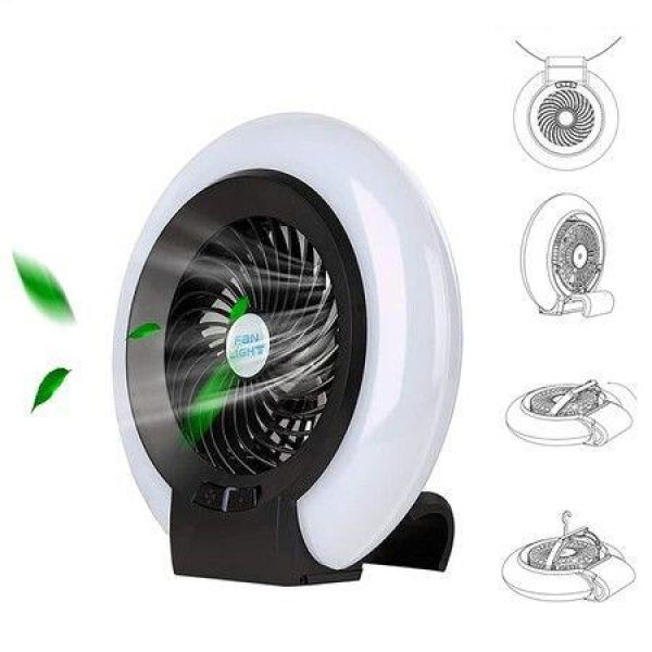 USB Rechargeable Camping Lantern Fan Foldable Light Fan Cordless Desk Fan Lamp With Hanging Hook