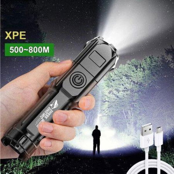 USB Rechargeable Flashlights Waterproof Zoom Fishing Hunting LED Flashlight