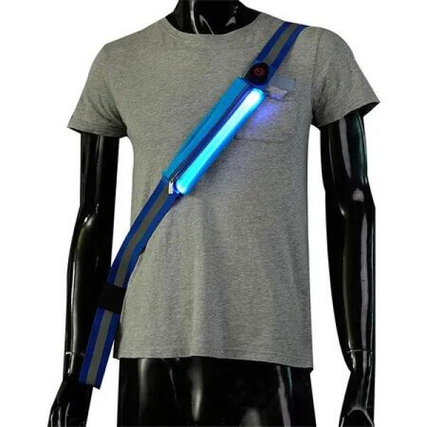 USB Rechargeable LED Reflective Belt Sash Adjustable Length LED Light Up Running Belt Light for Walkers (Blue)