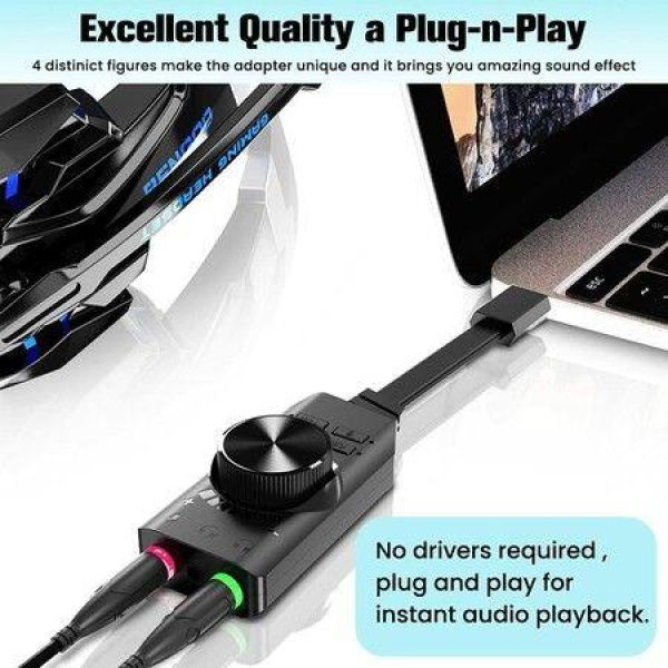 USB Sound Card Adapter 7.1 Channel External Audio Adapter Stereo Sound Card Converter 3.5mm AUX Microphone Jack.