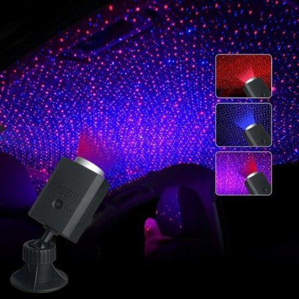 USB Star Projector Night Light, 3 Colors 9 Lighting Modes for Car Bedroom Party Ceiling (Blue and Red)