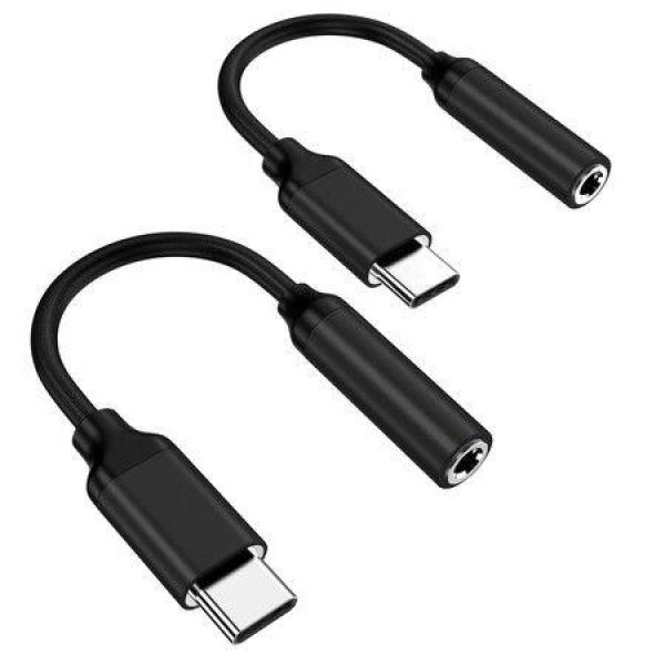 USB Type-C To 3.5mm Female Headphone Jack Adapter USB-C To Aux Audio Dongle Cable Cord Compatible With Pixel 4 3 2 XL Samsung Galaxy S21 S20 Ultra S20+ Note 20 10 S10 S9 Plus For IPad Pro (2 Pack Black)