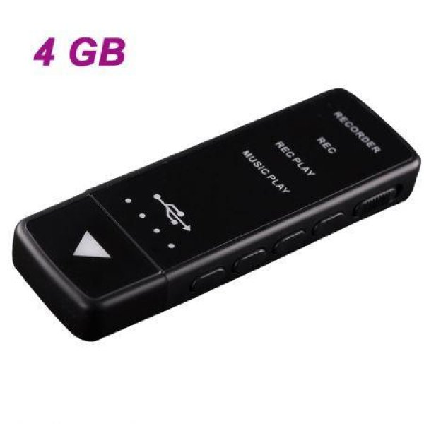 USB801 Rechargeable High-Definition Recorder + MP3 Player - Black (4GB)