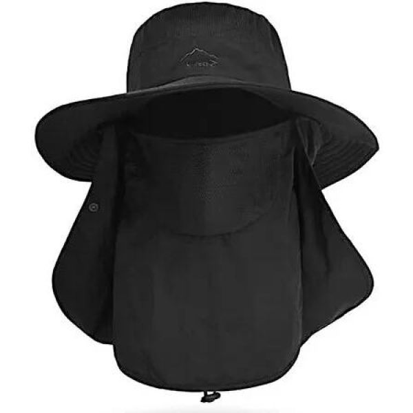 UV Sun Protected Wide Brim Fishing Hat with Detachable Face Cover & Detachable Neck Flap for Men and Women