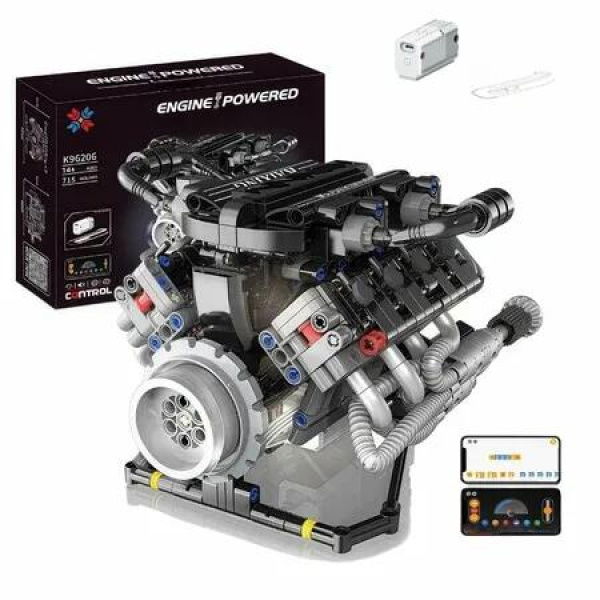 V8 Engine Building Kits That Runs with Motor 660Pcs Visible APP Controls Operation Model,8-Cylinder Transparent Design Car Engine Building Engineering Set