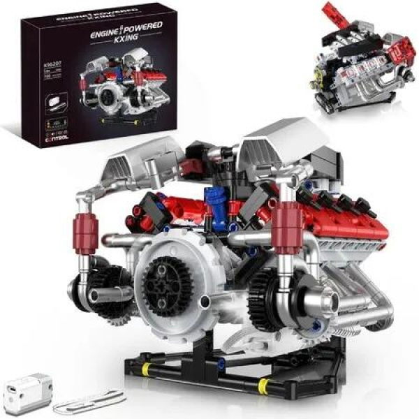 V8 Engine Model Kit with LED Light and APP Control, Collectible Set Visible Car Engine Building Engineering STEM Projects for Boys (700 PCS)